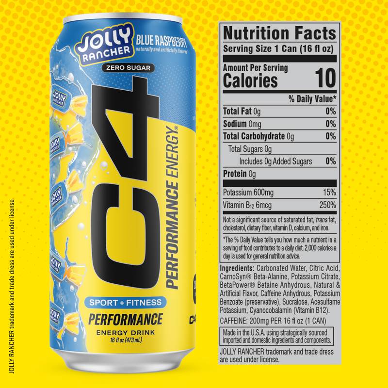 C4 Energy Zero Sugar Jolly Rancher Blue Raspberry 16oz Can