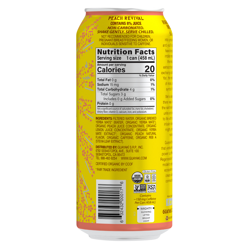 Guayaki Yerba Mate Organic Peach Revival 15.5oz Can