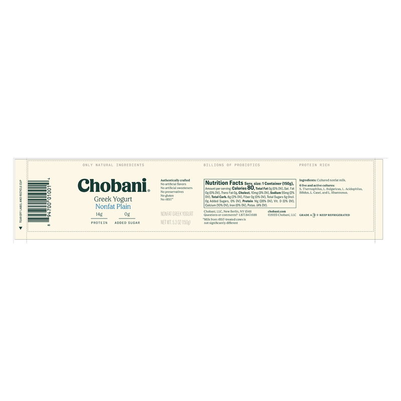 Chobani Plain Nonfat Greek Yogurt - 5.3oz