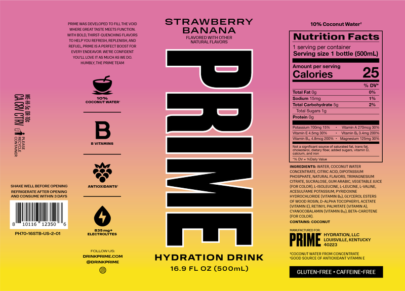 Prime Hydration Strawberry Banana 16.9oz Btl
