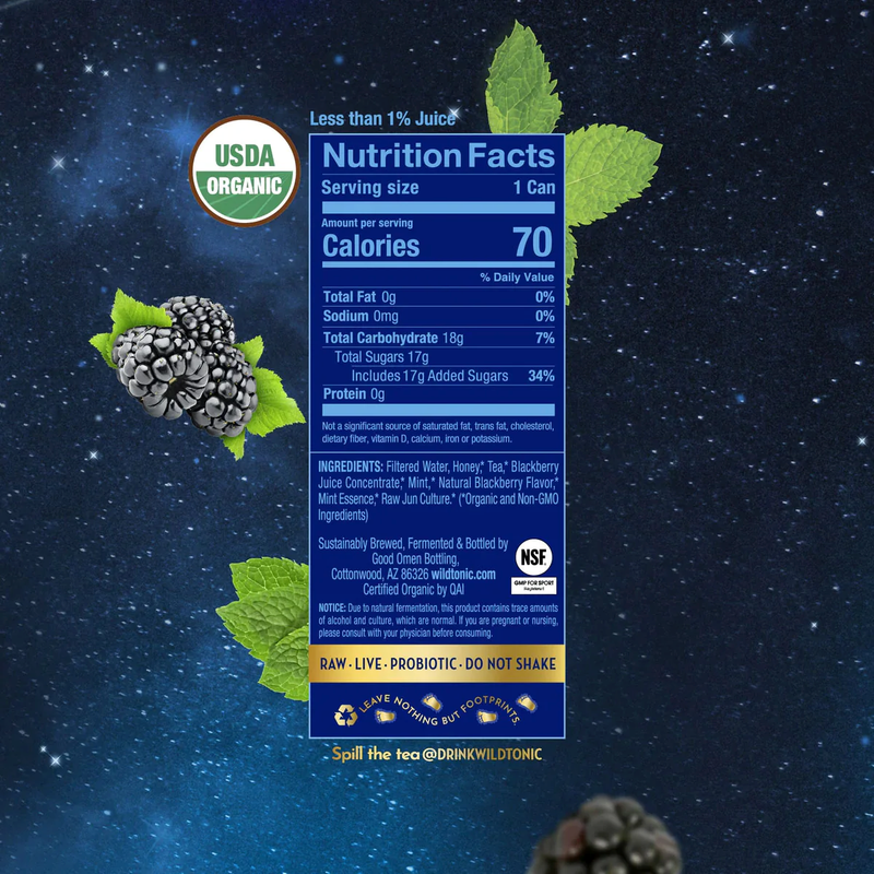 Wild Tonic Blackberry Mint Kombucha 12oz Can