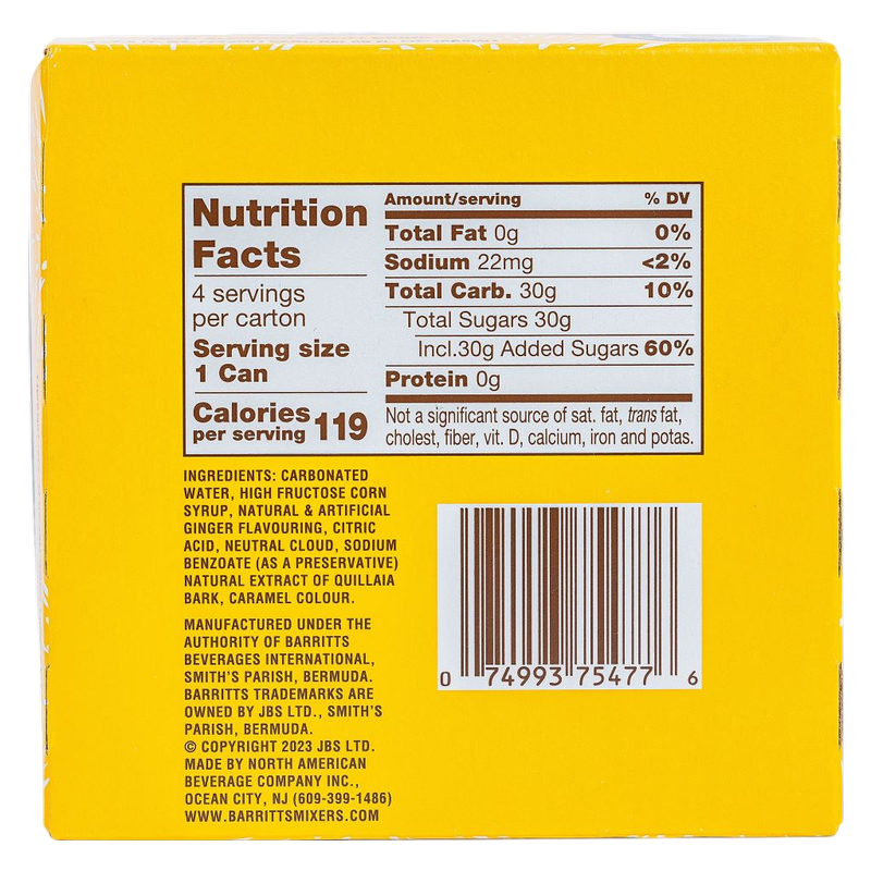 Barritt's Ginger Beer 4pk 7.5oz Can