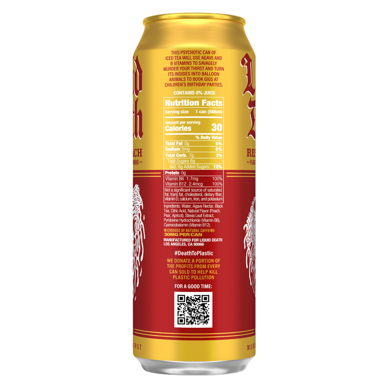 Liquid Death Iced Tea Rest in Peach 19.2 oz King Size Can