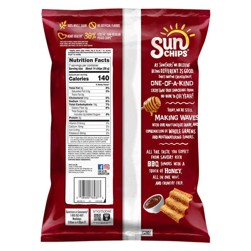 SunChips Whole Grain Snacks Honey BBQ Flavored 7oz