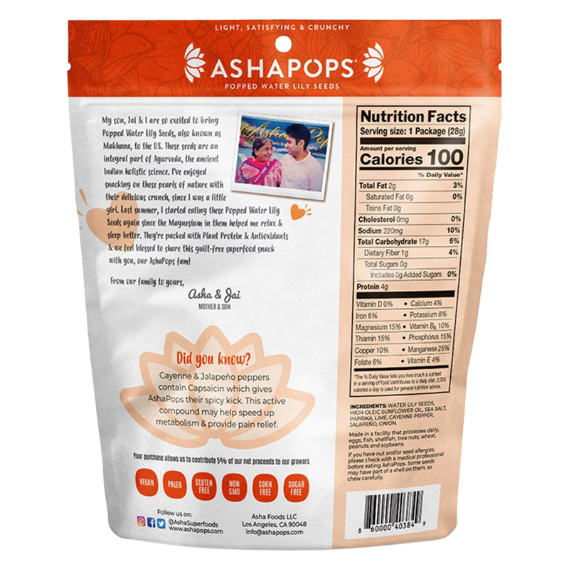 AshaPops Popped Water Lily Seeds Chili Lime 1oz