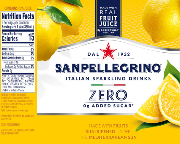 San Pellegrino Zero Sugar Lemonade Italian Sparkling Drink 6pk 11.15oz Btl