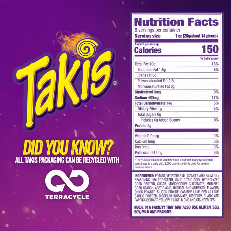 Takis Fuego Waves Spicy Wavy Potato Chips Sharing Size Bag 8oz