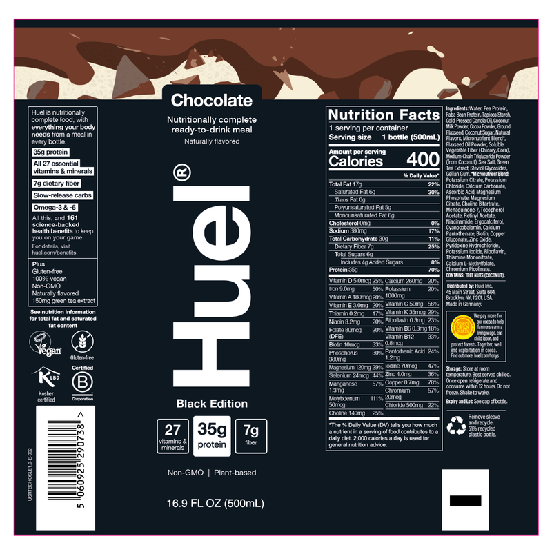 Huel Black Edition Chocolate Protein Ready-to-Drink Meal Replacement 16.9oz Btl
