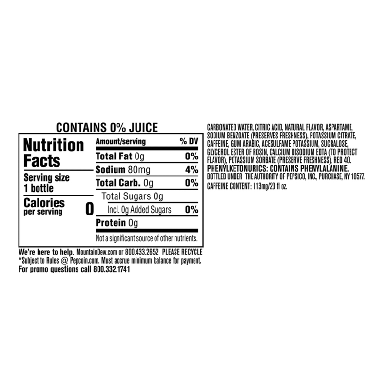 Mountain Dew Zero Major Melon 20oz Btl