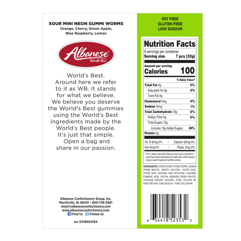 Albanese Confectionery Sour 12 Flavor Mini Gummi Worms 7oz