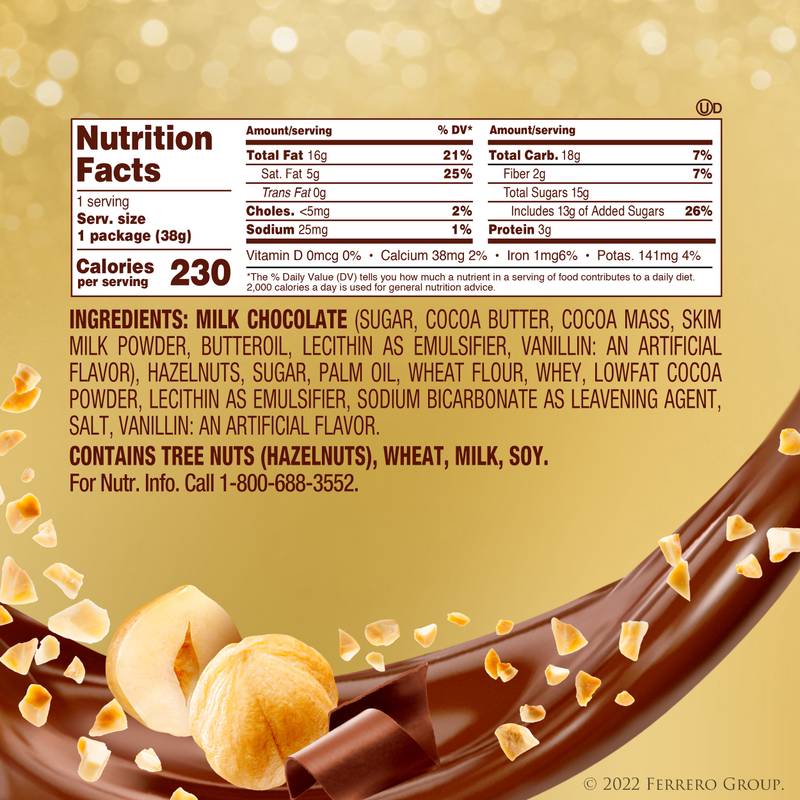 Ferrero Rocher Premium Gourmet Milk Chocolate Hazelnut, Individually Wrapped Candy for Gifting, 3 Count, 1.3 oz