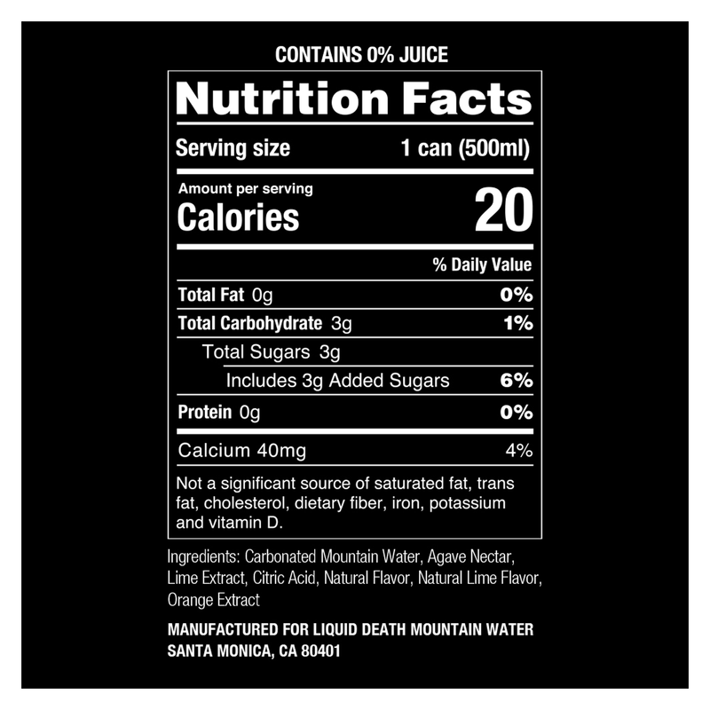 Liquid Death Sparkling Mountain Water Severed Lime 16.9oz Can