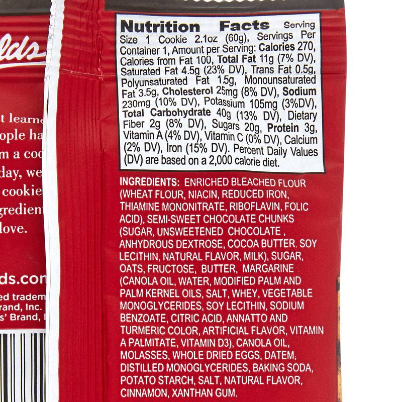 Mrs. Fields Dark Chocolate Oatmeal Cookie 2.1oz