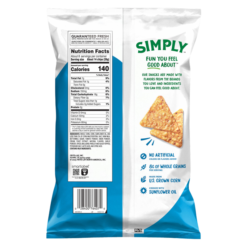 Doritos Simply Tortilla Chips Zesty Cool Ranch Flavored 7.5oz