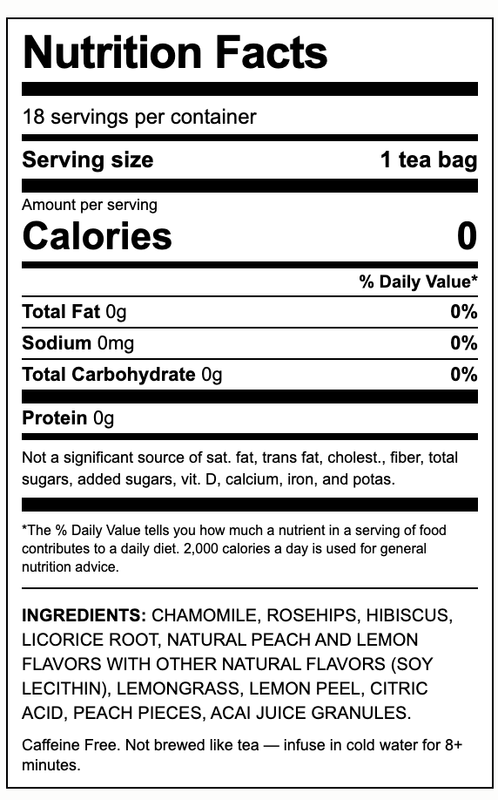 Bigelow Botanicals Peach Lemonade Acai Cold Water Infusion Caffeine Free Tea Bags 18ct Box