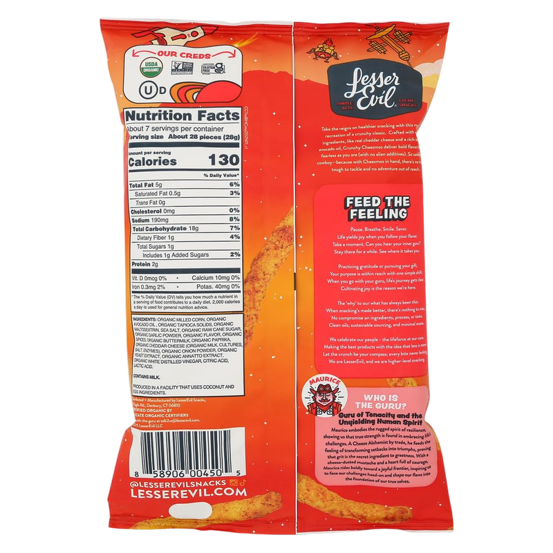 LesserEvil Crunch Cheezmos Blazin' Hot, 7oz