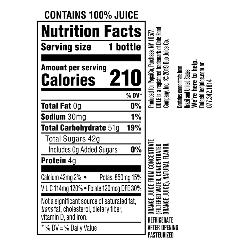 Dole Orange Juice 15.2oz Btl