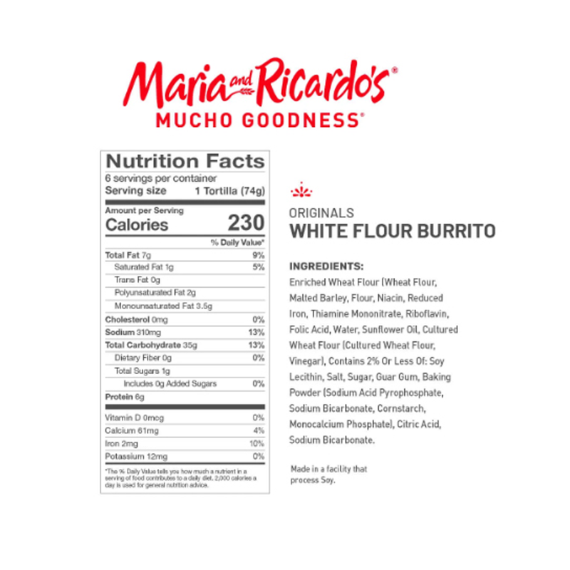 Maria & Ricardo's Burrito Size White Flour Tortillas - 15.7oz