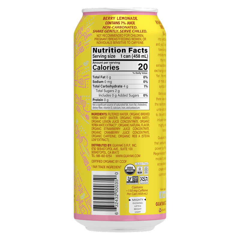 Guayaki Yerba Mate Organic Berry Lemonade 15.5oz Can