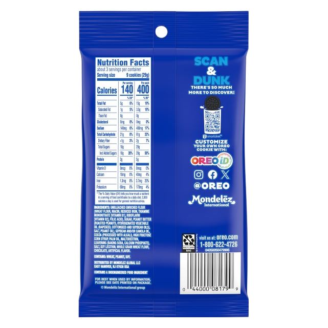 Oreo Mini Peanut Butter Chocolate Sandwich Cookies, 3oz