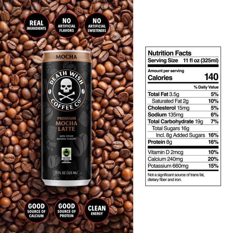 Death Wish Coffee Fair Trade Mocha Latte 11oz Can