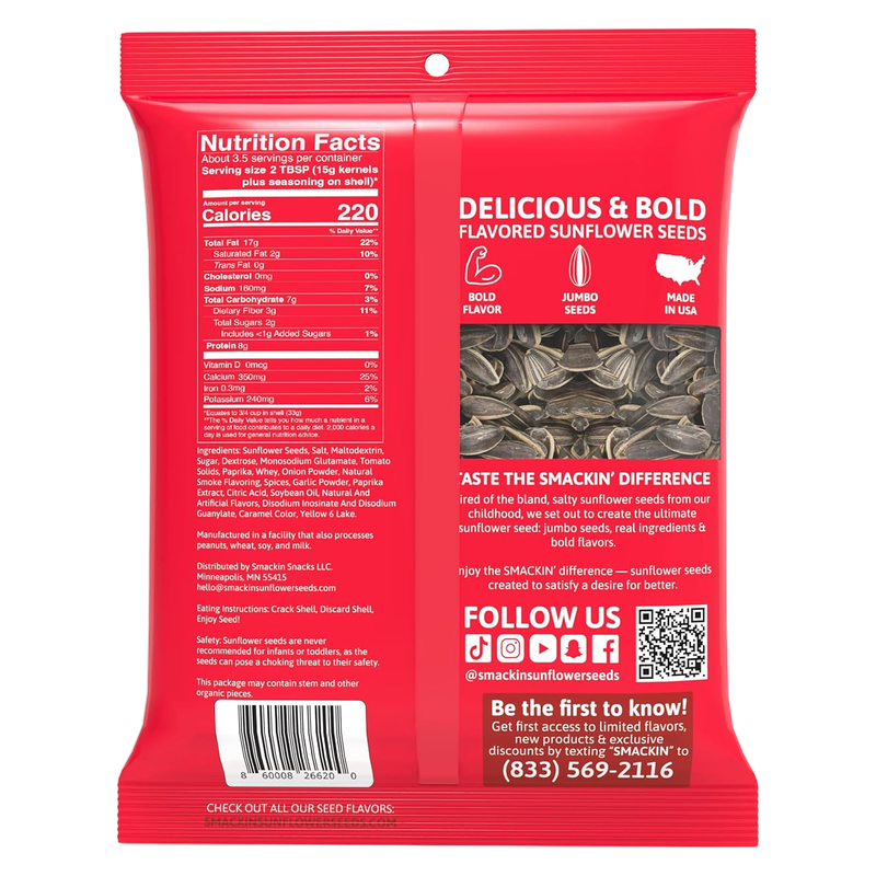 SMACKIN' Backyard BBQ Sunflower Seeds 4oz