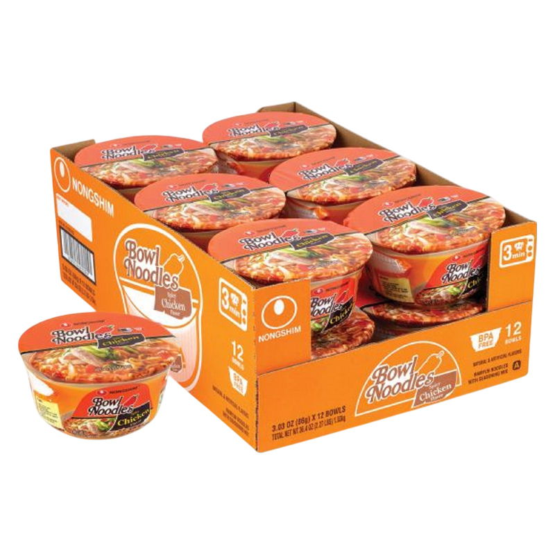 Nongshim Spicy Chicken Bowl Noodle Soup 3.03oz 12 CT