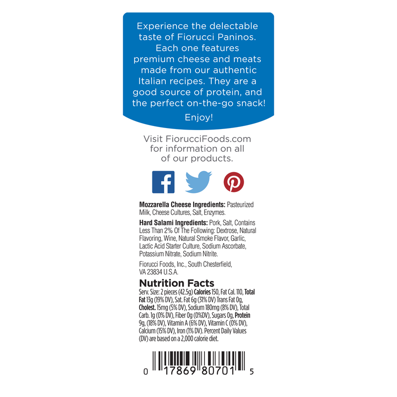Fiorucci Panino Hard Salami and Mozzarella Snack Pack - 2ct/1.5oz