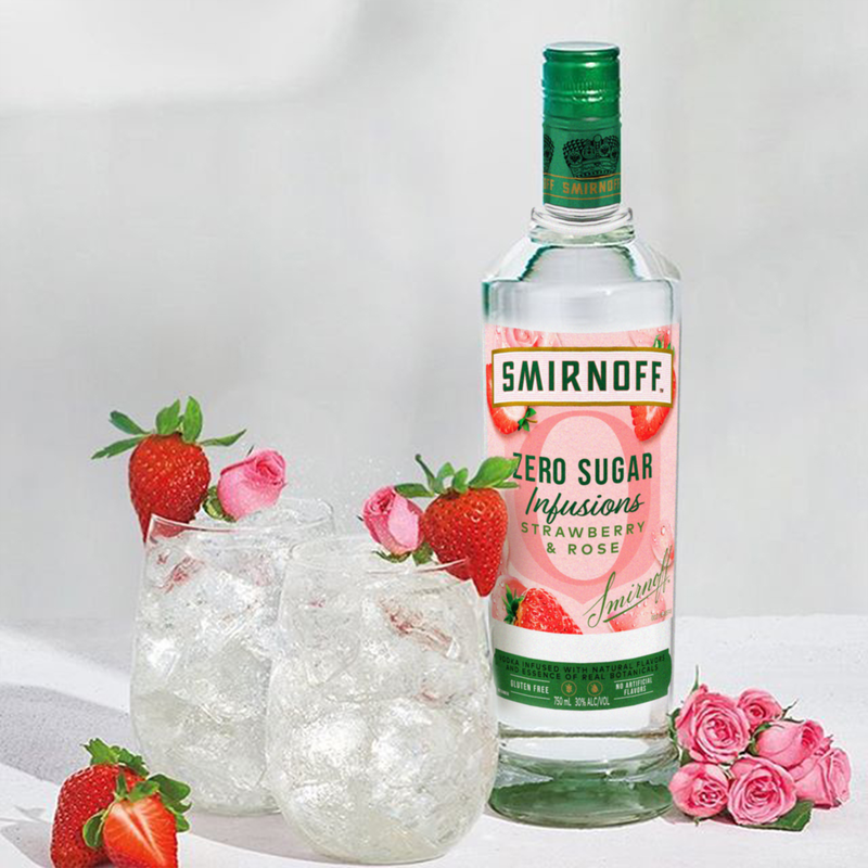 Smirnoff Zero Sugar Infusions Strawberry & Rose Vodka 750ml (60 proof)