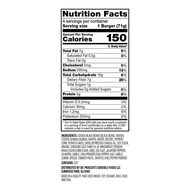 Dr. Praeger's Black Bean Quinoa Veggie Burger 10oz