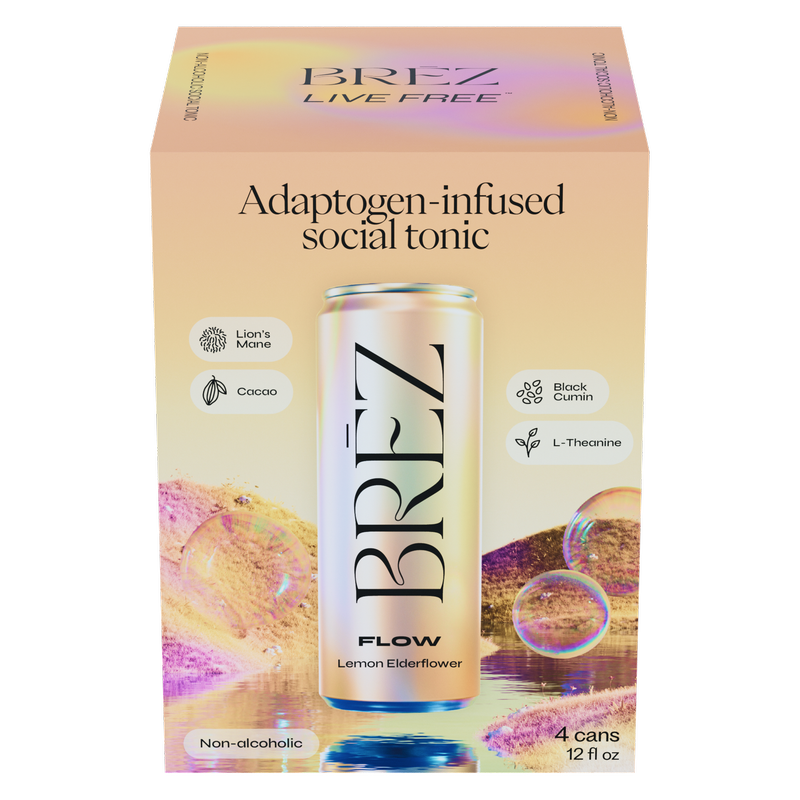 Brez Flow Lion's Mane & Black Cumin Seed Social Tonic 12pk 12oz Can Lemon Elderflower