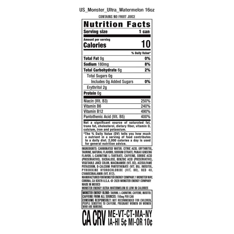 Monster Ultra Watermelon 24pk 16oz can- XL