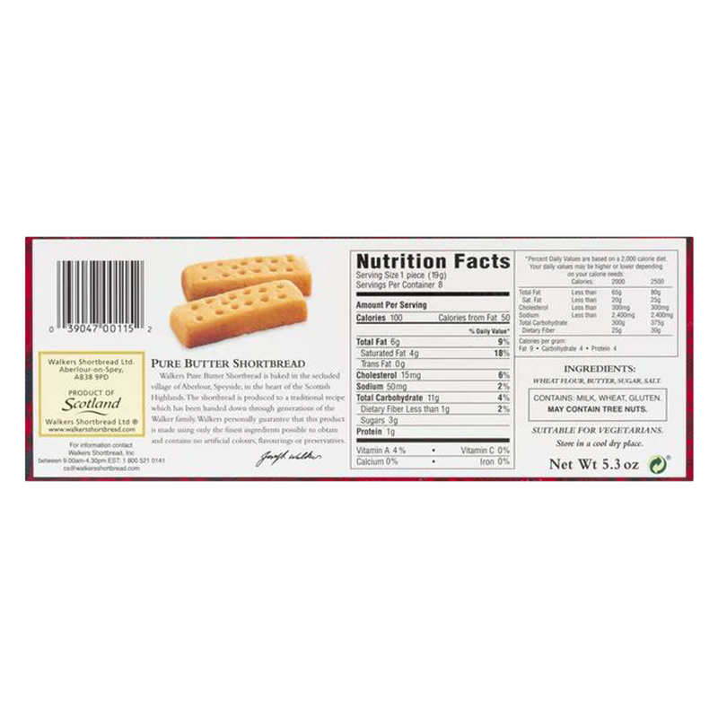 Walkers Pure Butter Shortbread Fingers 5.3oz