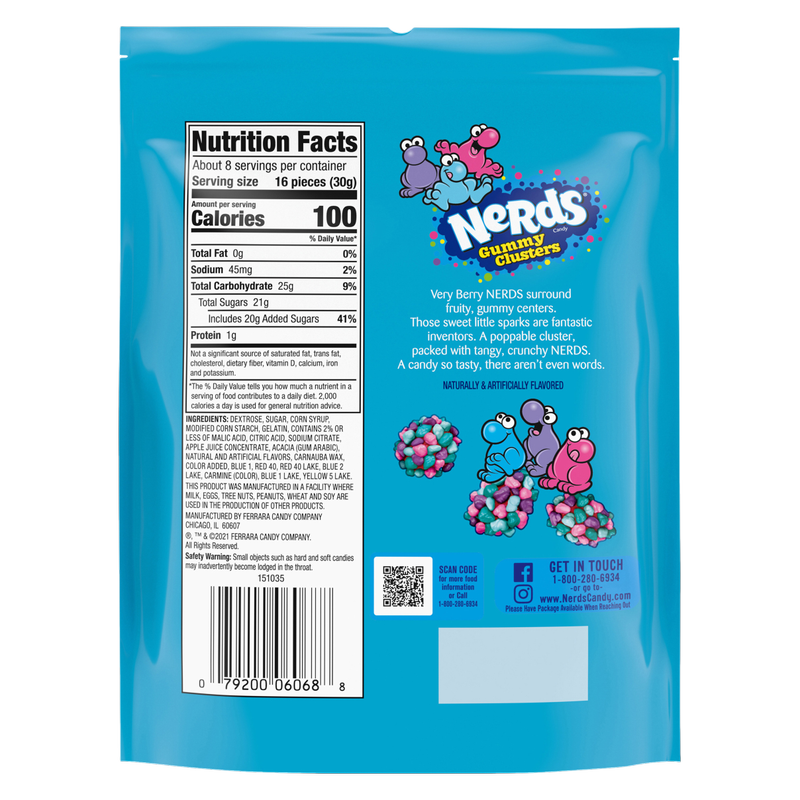 NERDS Gummy Clusters, Candy, Very Berry, Crunchy and Gummy, 8 oz