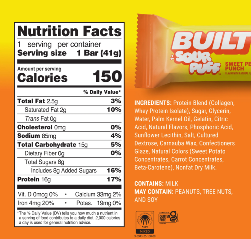 BUILT Sour Puff Bar, Sweet Peach Punch