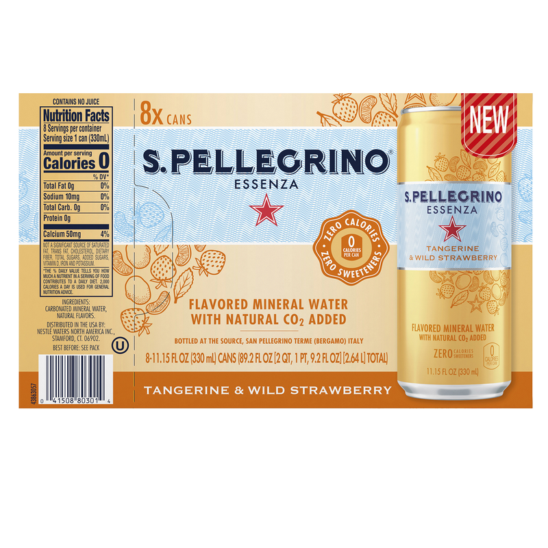 San Pellegrino Essenza Tangerine & Wild Strawberry Sparkling Water 8pk 12oz Can
