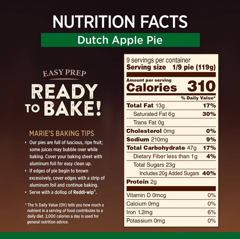 Marie Callender's Dutch Apple Pie, Ready to Bake Frozen Dessert, 38 oz.