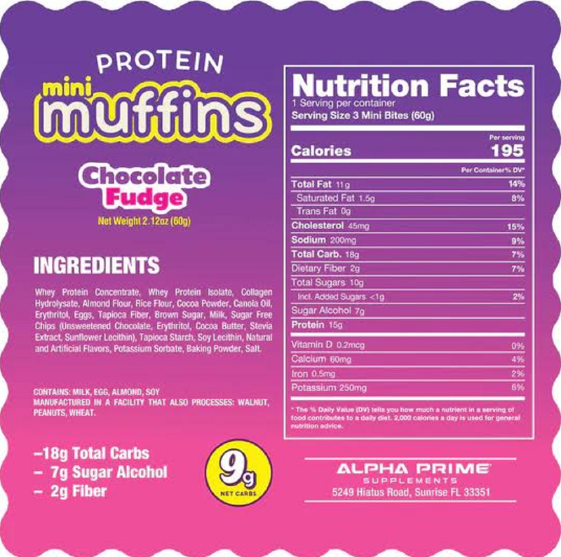 Prime Bites Chocolate Fudge Protein Muffins, 2.1 oz