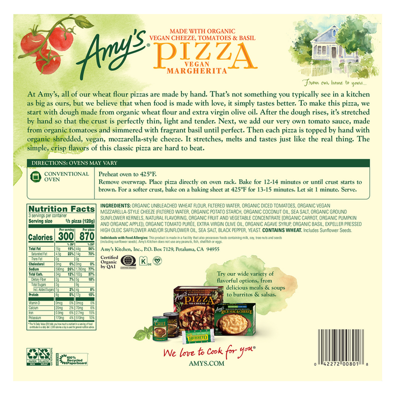 Amy's Frozen Vegan Margherita Pizza 8in 13.5oz