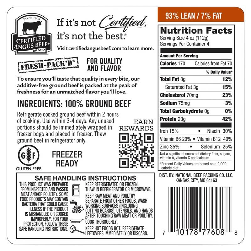 Ground Beef 93% Lean - 16oz