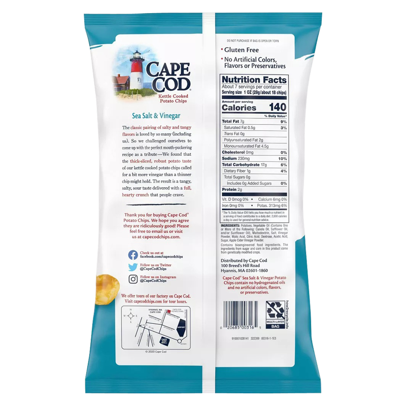 Cape Cod Sea Salt & Vinegar Kettle Cooked Potato Chips, 7.5oz