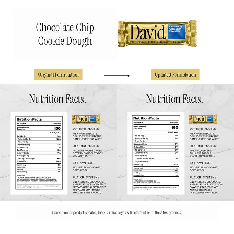 David Chocolate Chip Cookie Dough Protein Bar Case 12ct