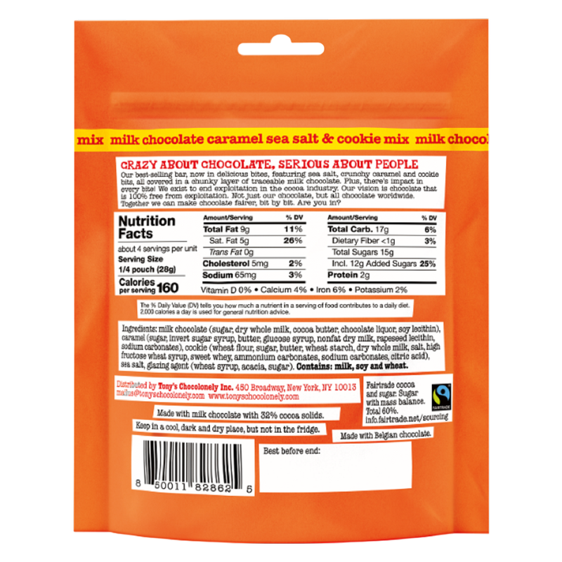 Tony's Chocolonely Lil Bits Milk Chocolate Caramel Sea Salt and Cookie Mix, 4oz