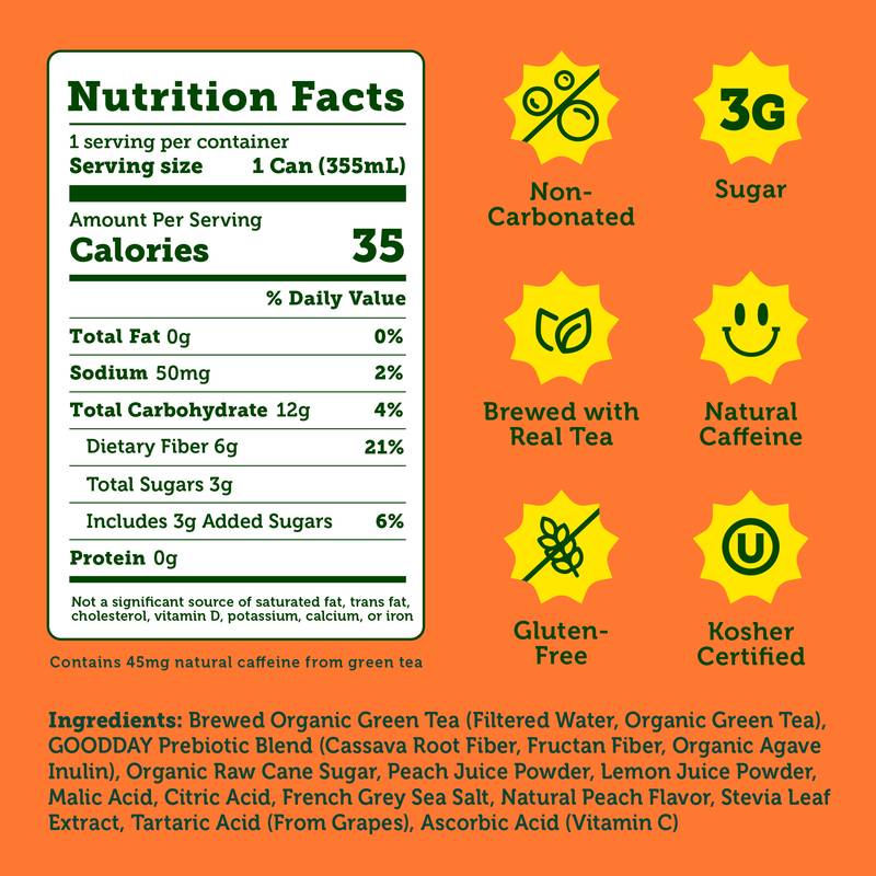 Halfday Peach Prebiotic Iced Tea 12oz Can