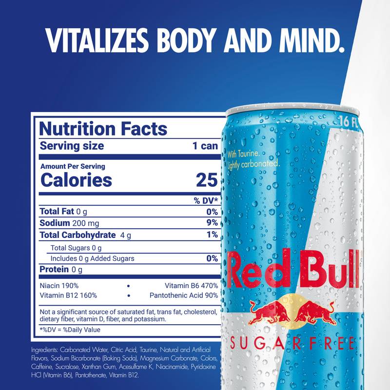 Red Bull Energy Drink Sugar Free 12pk 16oz Can- XL