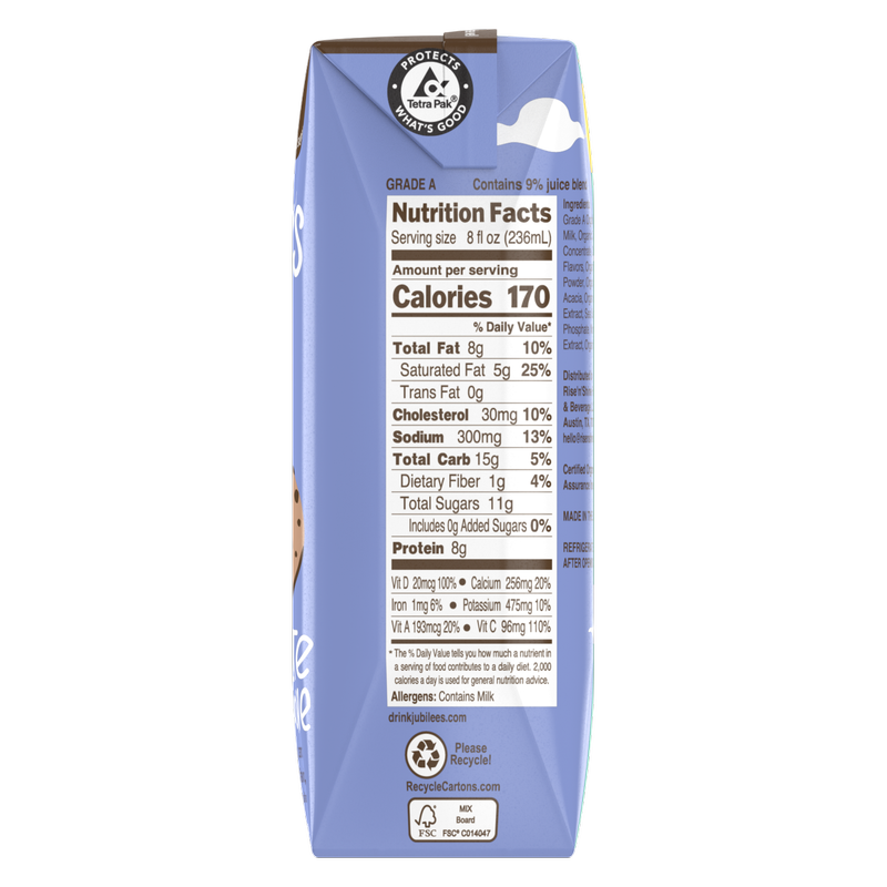 Jubilee's Organic Chocolate Chip Cookie Protein Milk 8oz Ctn