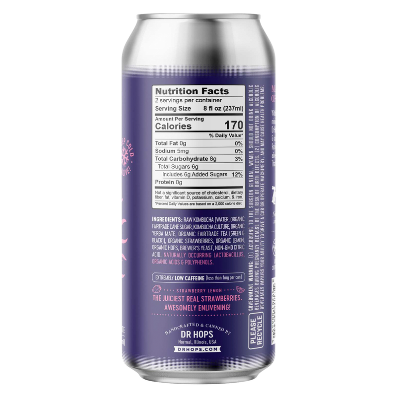 Dr Hops Kombucha Beer Strawberry Lemon Single 16oz Can