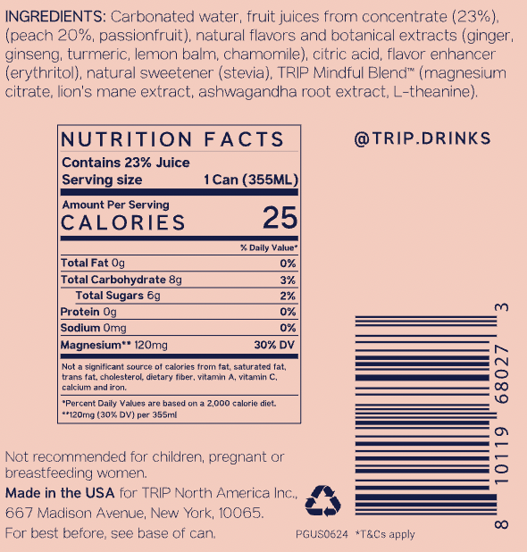 TRIP Peach Ginger Mindful Blend 12oz Can