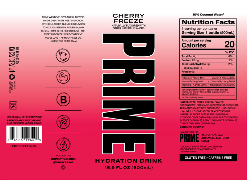 Prime Hydration Cherry Freeze 16.9oz Btl