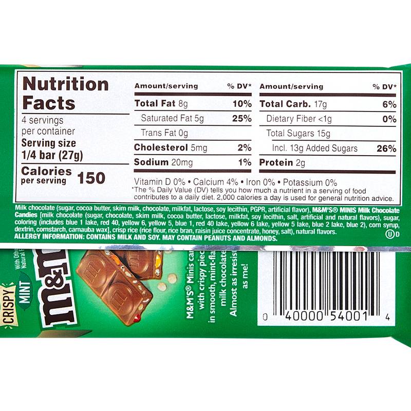 M&M's Crispy Mint Milk Chocolate Bar 3.8oz